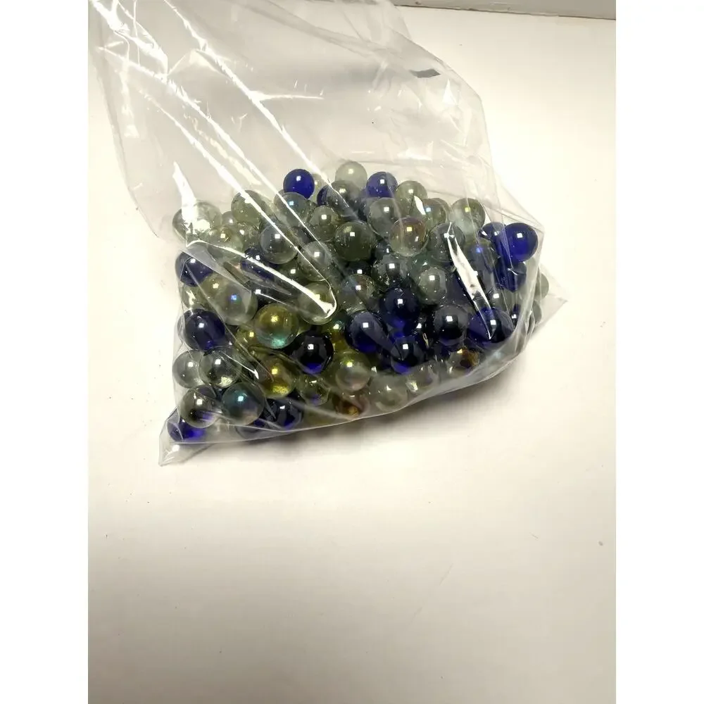 Vintage Glass Marbles 2 Lbs Blue Green Iridescent Swirl Shooter Game Lot